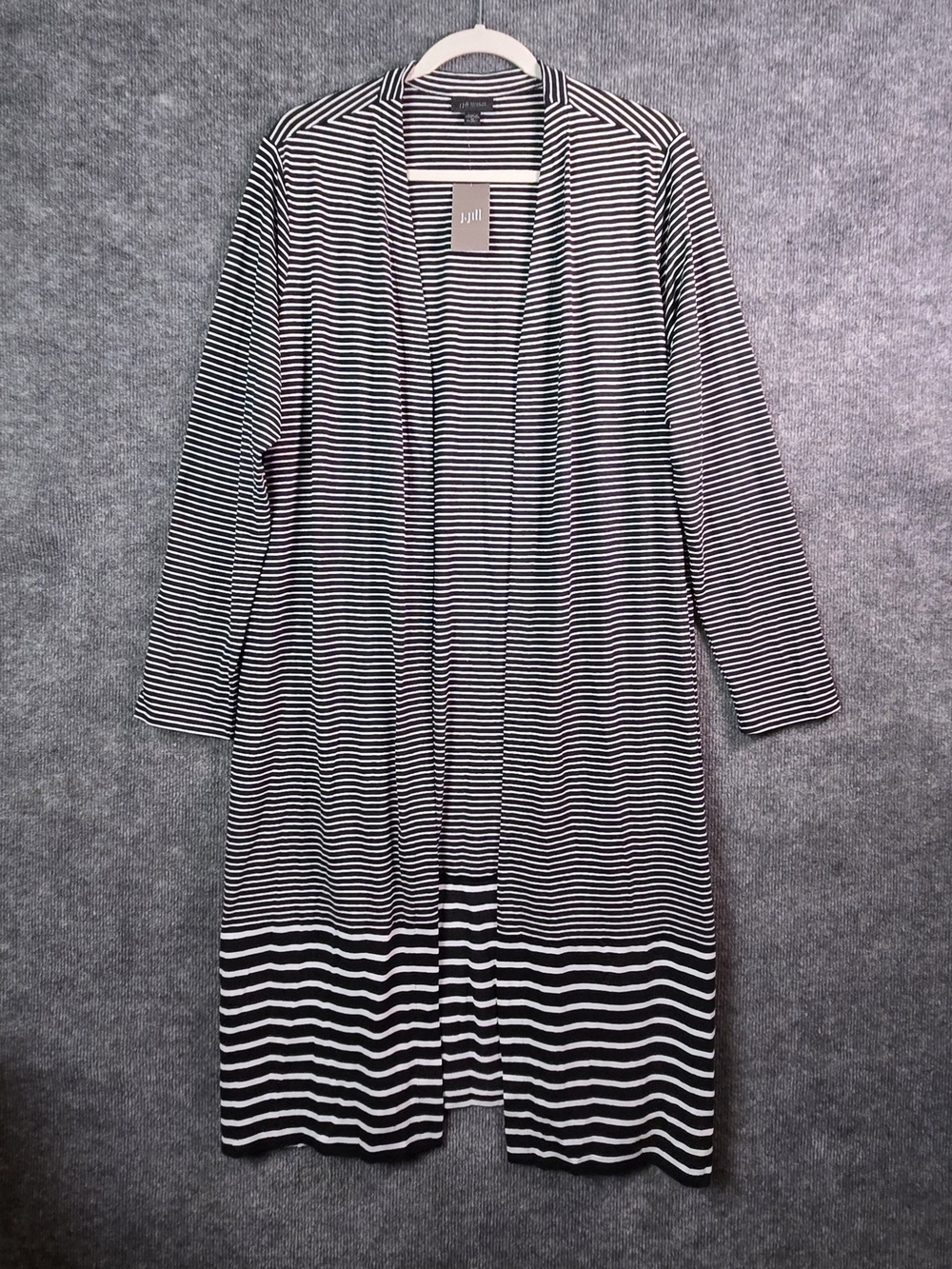 J Jill Cardigan Womens 1X Black Mixed Stripe Knit Drape Wearever Duster New